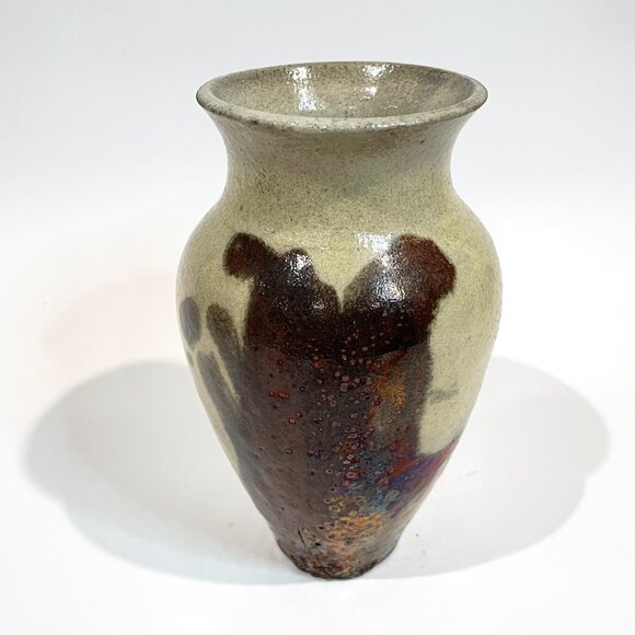 Raku Pottery Vase Artist Singed Art Pottery 6.5" tall Cream / Copper Glaze - Picture 5 of 8